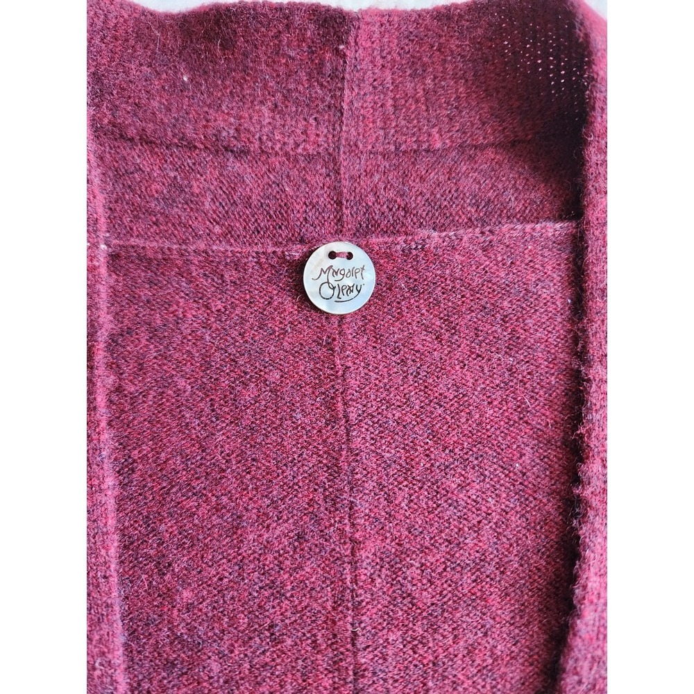 Margaret O'Leary 100% Cashmere Open Front Cardigan Burgundy Wine Pockets M - Picture 3 of 7